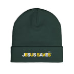 Dark green beanie  embroidered 'Jesus Saves', christianity Jesus apparel, faithful christianity apparel