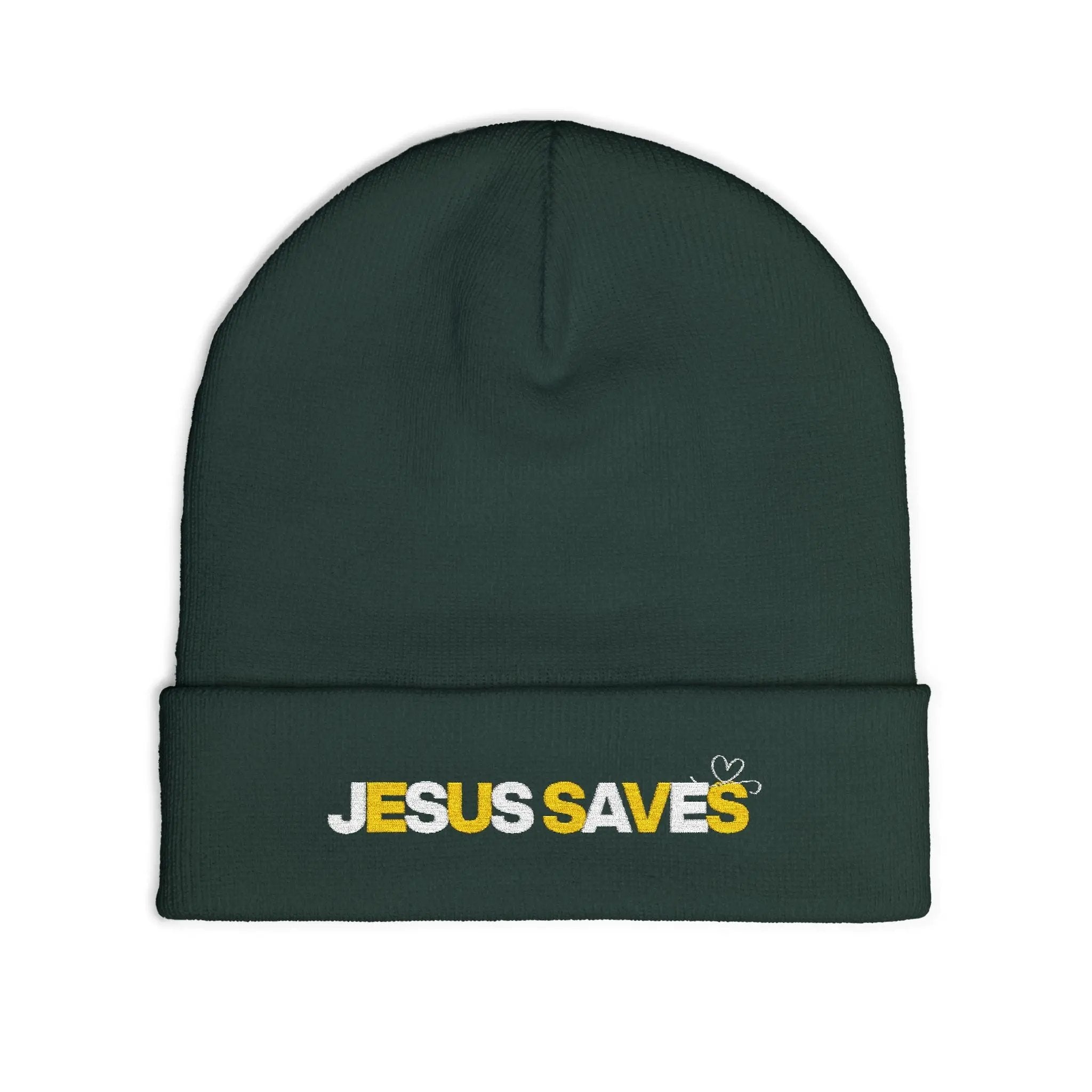 Dark green beanie  embroidered 'Jesus Saves', christianity Jesus apparel, faithful christianity apparel