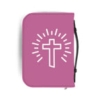 Back view of Jesus Saves Bible cover, pink, Christian Bible case, faith based accessory, religious gift for Christians, Jesus Christ
