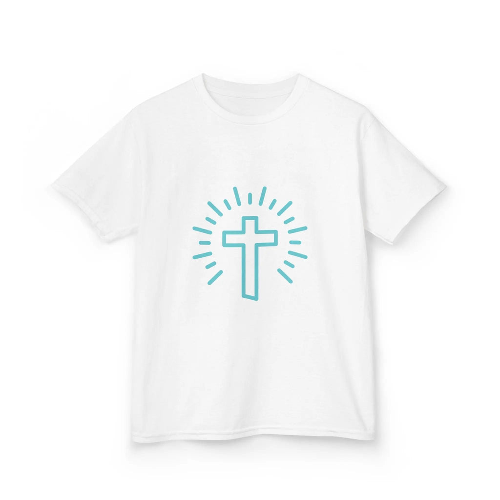 Cross Kids tee, white, unisex fit, Christian kids shirt, faith apparel, inspirational t-shirt
