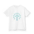 Cross Kids tee, white, unisex fit, Christian kids shirt, faith apparel, inspirational t-shirt

