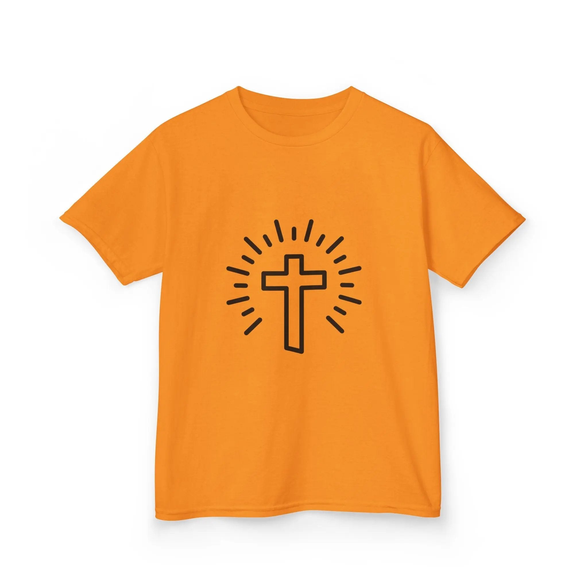 Cross Kids tee, orange, unisex fit, Christian kids shirt, faith apparel, christianity bible verse gifted shirt
