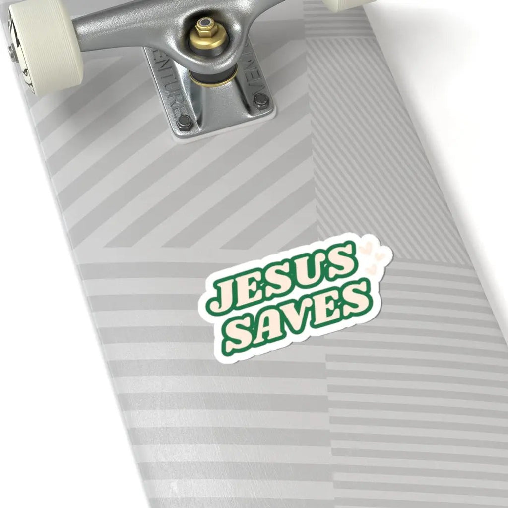 Skateboard with 'Jesus Saves' sticker Jesus Saves car bumper sticker, vinyl decal, faith decal