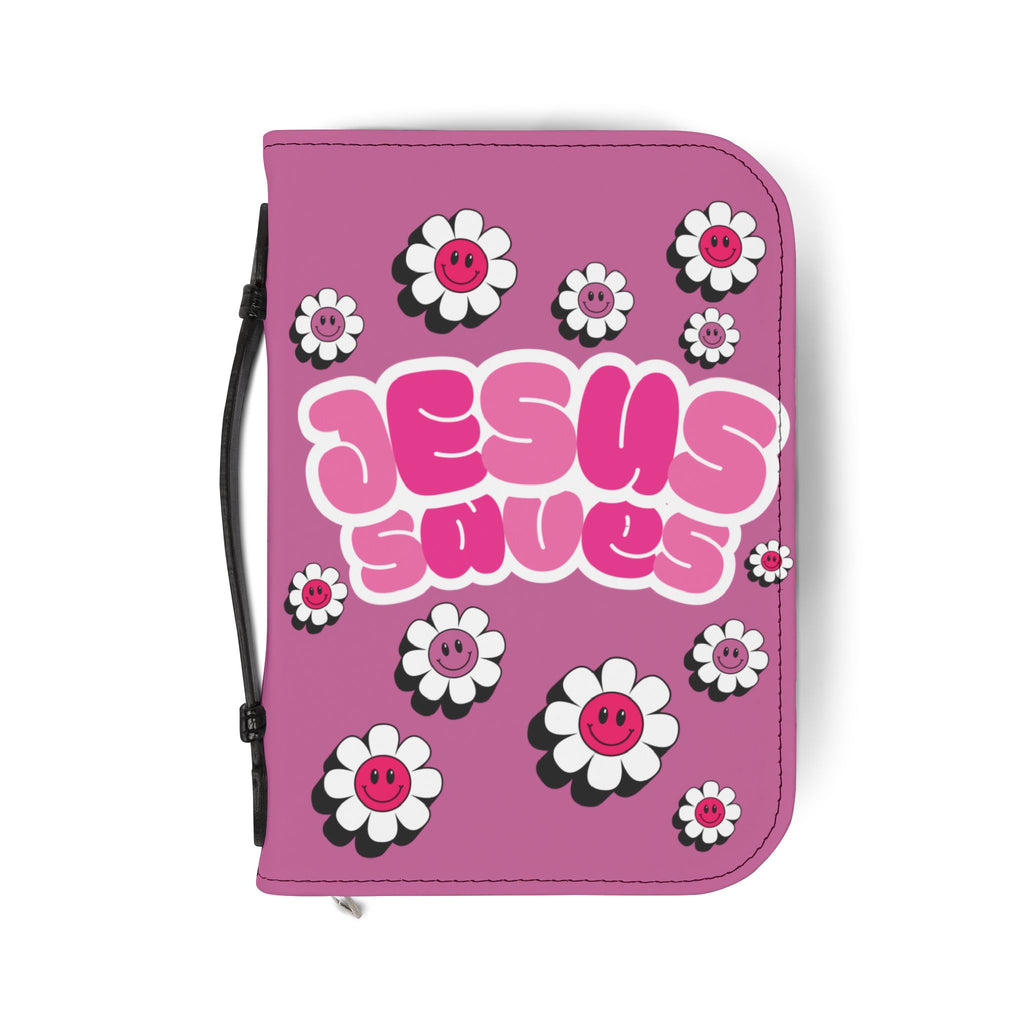 Jesus Saves Bible cover, pink, Christian Bible accessory, faith-inspired Bible case, inspirational religious cover, gift for believers
