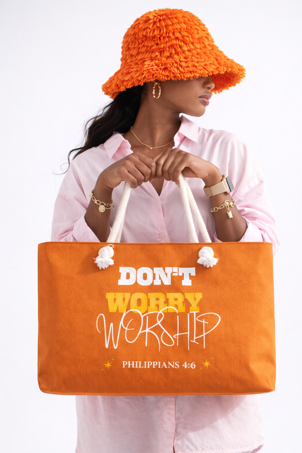 Don't Worry, Worship Tote -Ember Orange