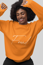 person wearing He Left 99 sweatshirt, orange color, unisex fit, faith sweatshirt, Christianity Jesus apparel