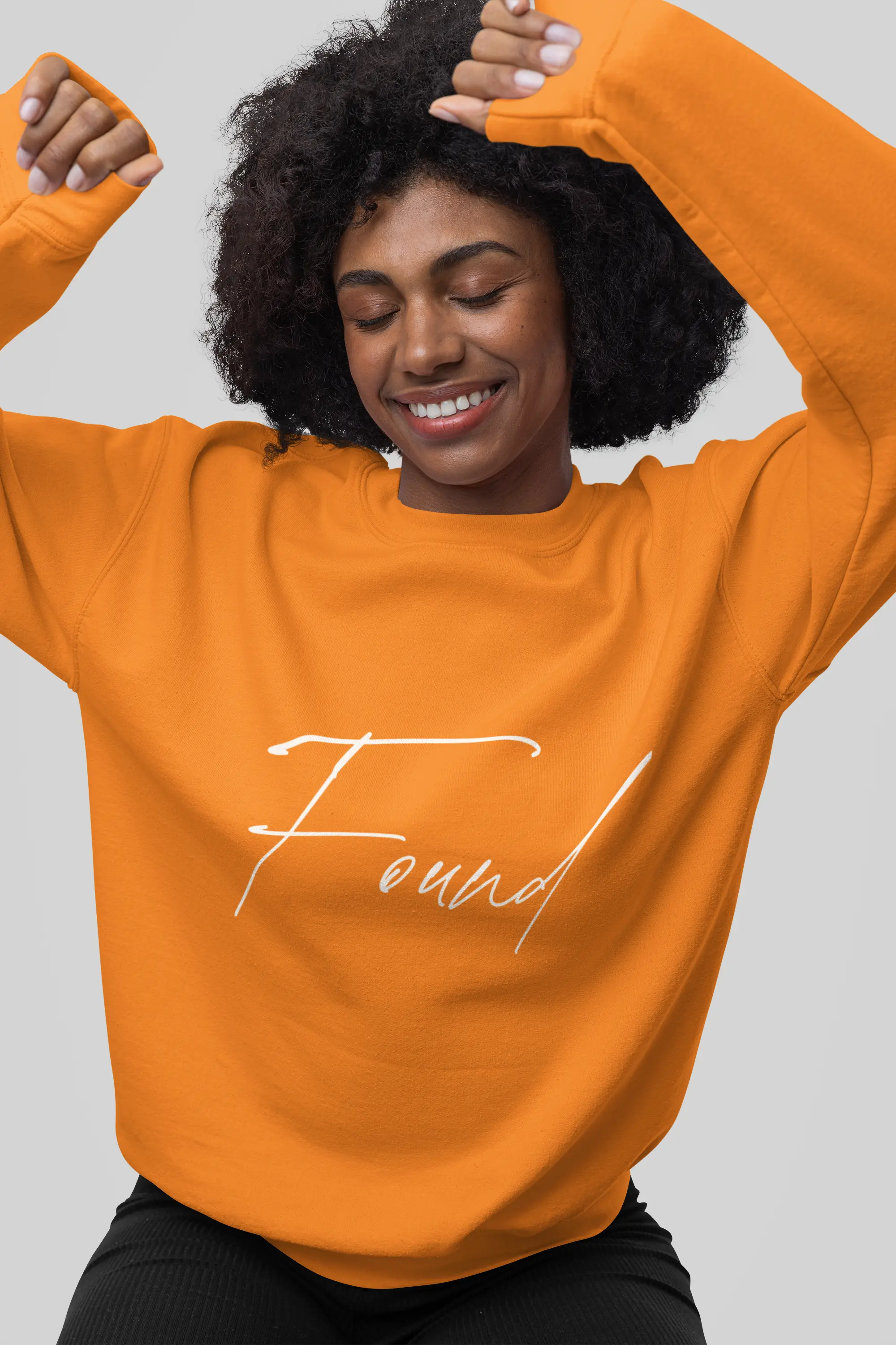 person wearing He Left 99 sweatshirt, orange color, unisex fit, faith sweatshirt, Christianity Jesus apparel
