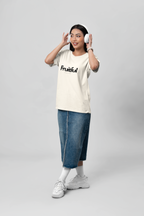 person wearing Fruitful Faith tee, natural color, unisex fit, Christian shirt, christian faith apparel, faith christian clothes